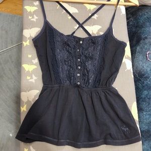 Abercrombie Navy Peplum Tank with Cross-Strap Back